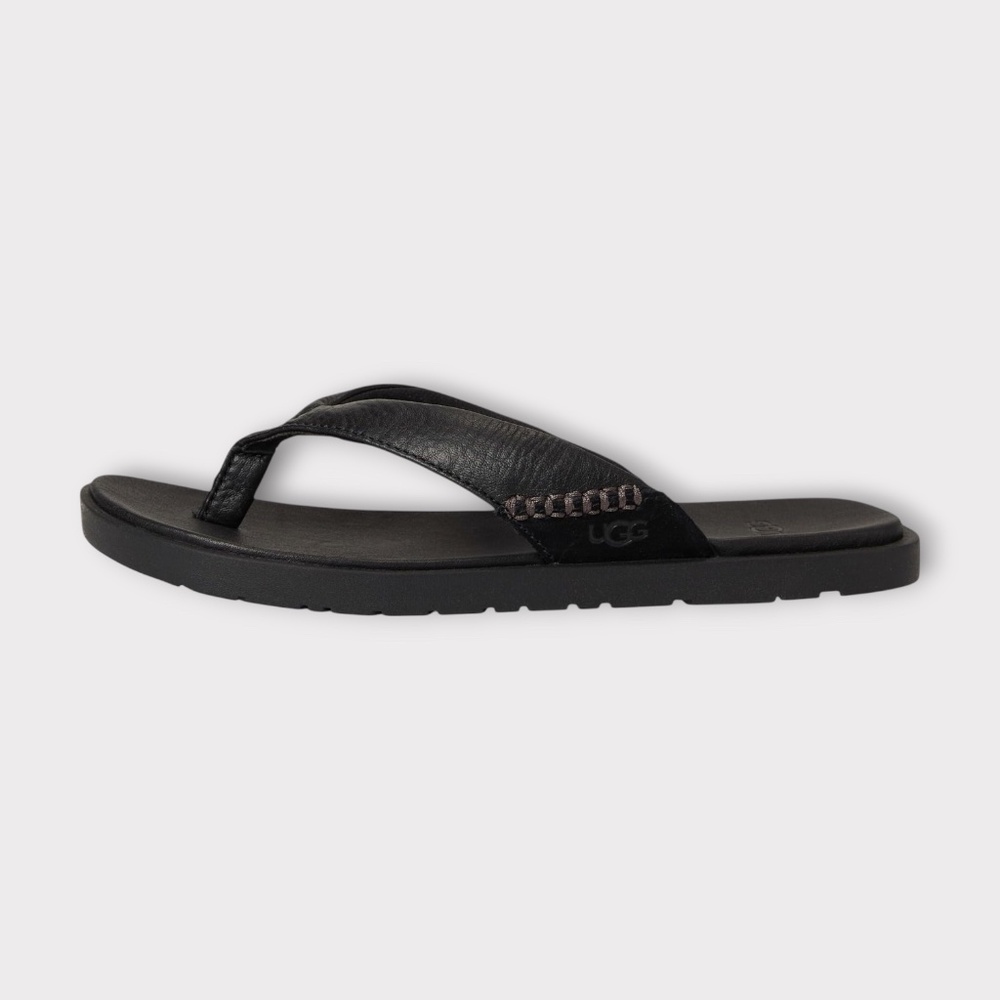 UGG Men's Seaside II Flip Sandals. Black Leather, 1166610 - Picture 3 of 6